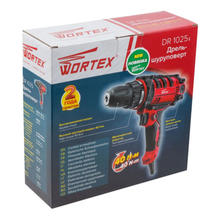 Дрель-шуруповерт  WORTEX DR 1025 (мощ.300 Вт, крут. мом. 40Нм, максим.диам.шуруп.6 мм)