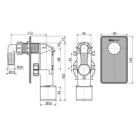 Сифон для стиральной машины под штукатурку 32 хром  ALCAPLAST