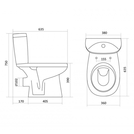Унитаз белый АНИМО компакт, сиденье дюропласт, гор. выпуск 630х380х750  SANTEK