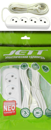 Удлинитель 4 местный  5 метра  10А, б/з (ПВС)  ДЖЕТ