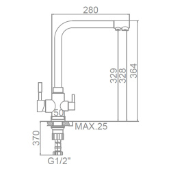 Смеситель для кухни 35 карт.  LEDEME  с бок. ручкой, вых для питьевой воды, нерж, сатин