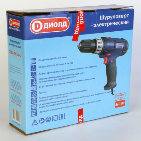 Дрель-шуруповерт  ДИОЛД ЭШ-0,56-2 (мощ.560 Вт, крут. мом. 24Нм, максим.диам.шуруп.6 мм)