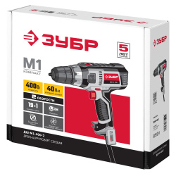 Дрель-шуруповерт ЗУБР ДШ-М1-400-2 (400Вт,0-1800об/мин,1,8кг)