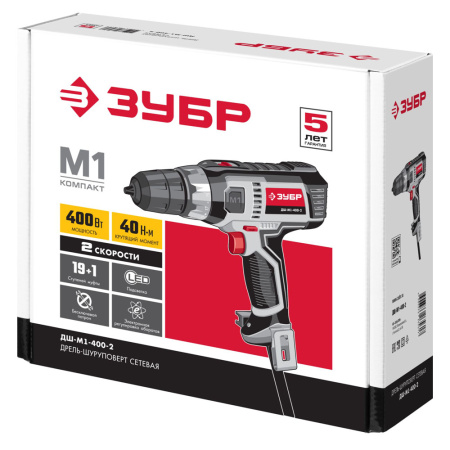 Дрель-шуруповерт ЗУБР ДШ-М1-400-2 (400Вт,0-1800об/мин,1,8кг)