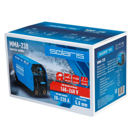 Аппарат сварочный инвертор  SOLARIS MMA-230 (напр.160-240 В,220А, 6,7 кВт, элек.1,6-5,0мм)