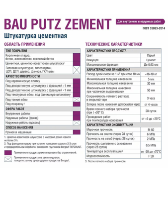 Штукатурка цементная   5,0кг  BERGAUF Bau Putz Zement