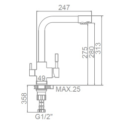 Смеситель для кухни 35 карт.  LEDEME  с бок. ручкой, вых для питьевой воды, светло-бежевый