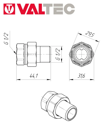 Переход-амер. прямой    1/2" гш  VALTEC