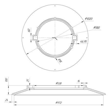 Переходник конусный на колодец с крышкой полимерно-композитной 1,5т ПП  ПОЛИМЕР
