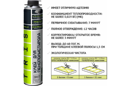 Пена-клей полиуретан для пенополистирола профи  750мл TRIS