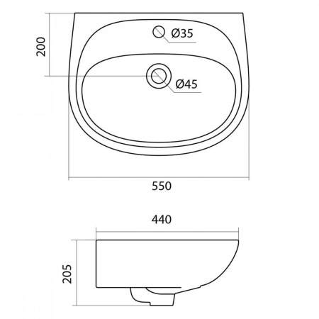 Умывальник белый АНИМО 55 с отв. 550х200х440  SANTEK