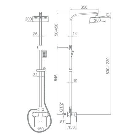 Смеситель ванн.-душ. 35 карт.  LEDEME  стационарный