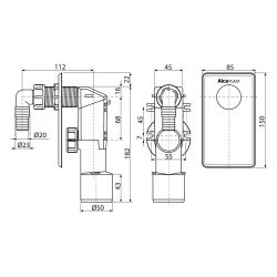 Сифон для стиральной машины под штукатурку 32 белый  ALCAPLAST