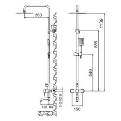 Душевая система верхн. душ 3-х функц.  GOLDEN FOX LOMOND