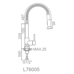 Смеситель для кухни 35 карт.  LEDEME  с вытяжной лейкой, нерж