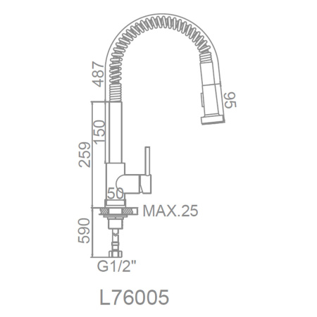 Смеситель для кухни 35 карт.  LEDEME  с вытяжной лейкой, нерж
