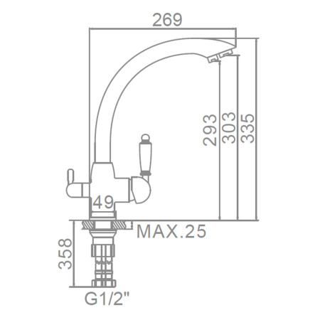 Смеситель для кухни 35 карт.  LEDEME  с бок. ручкой, вых для питьевой воды, сатин