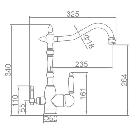 Смеситель для кухни 35 карт.  LEDEME  с бок. ручкой, вых для питьевой воды
