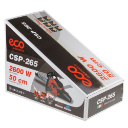Бензопила  ECO CSP-265  (2.6кВт/3.5л.с, шина 20", цепь 0.325", 1.5мм, 76зв, 6.9кг)