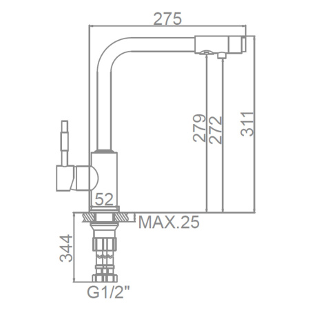 Смеситель для кухни 35 карт.  LEDEME  с бок. ручкой, вых для питьевой воды, переключатель на изливе