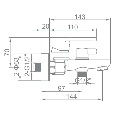 Смеситель ванн.-душ. 35 карт.  LEDEME  короткий излив