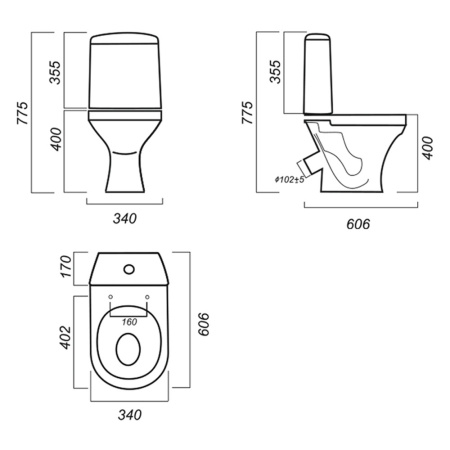 Унитаз белый АТТИКА компакт 606х400х775  SANITA