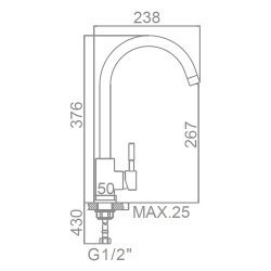 Смеситель для кухни 35 карт.  LEDEME  с бок. ручкой, прямоугольный излив, нерж, сатин