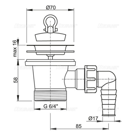 Выпуск 1 1/2 нерж. с носом, пробкой  ALCAPLAST