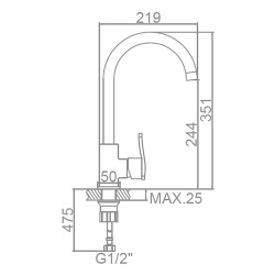 Смеситель для кухни 35 карт.  LEDEME  R-излив