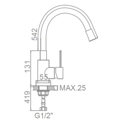 Смеситель для кухни 35 карт.  LEDEME  с бок. ручкой, гибкий излив, серый, нерж, сатин